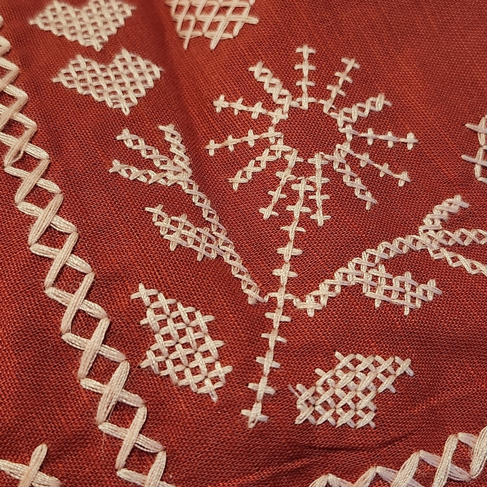 FARM Rio Brazil Red Embroided Dress Puff Sleeves Size L - Picture 5 of 13